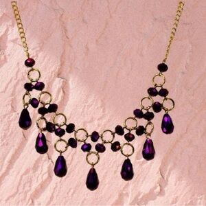 Purple glass bead fringe necklace with teardrop beads in a sparkling finish New